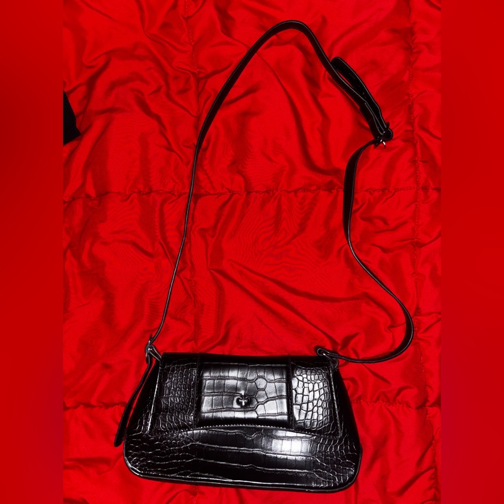 Peta + Jain Croc-Embossed Black Crossbody Bag
